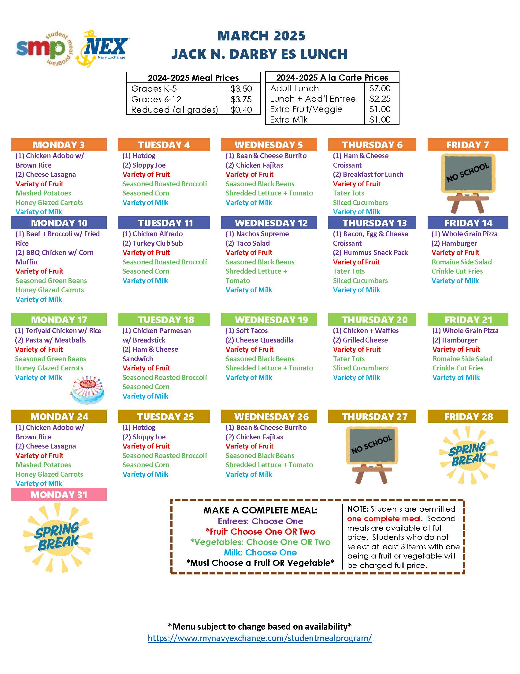 March Lunch Menu