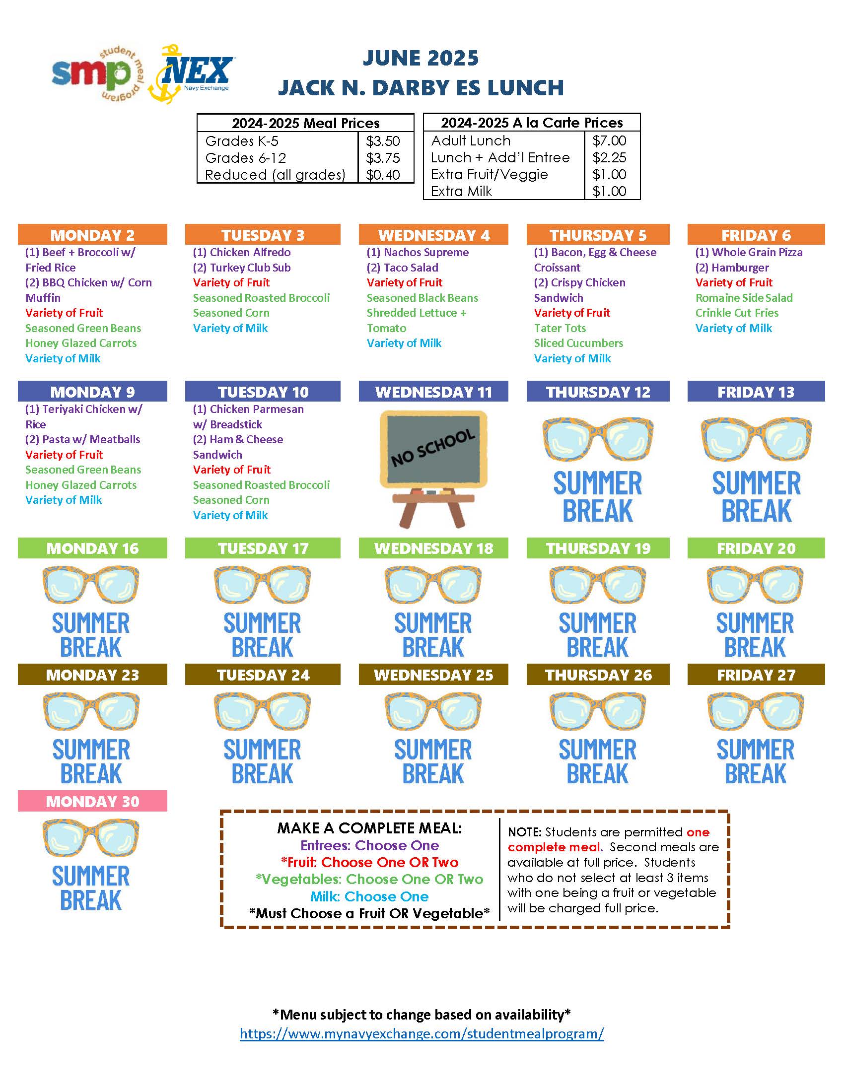 June 2025 Menu